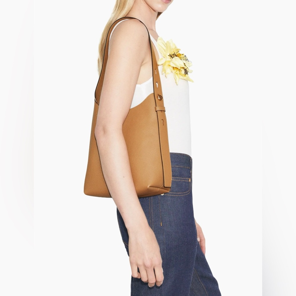 Tory Burch SMALL ROMY LEATHER HOBO BAG, TIRAMISU, Women Handbag NWT - Picture 3 of 16
